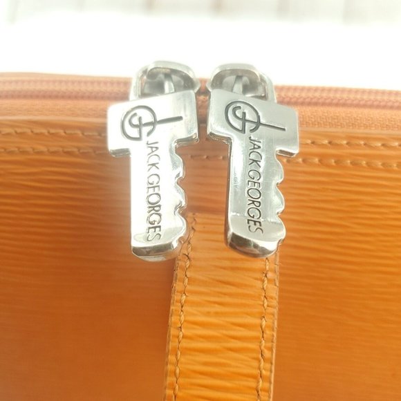 Jack Georges Womens Orange Leather Handpainted Floral Double Handles Tote Bag - Picture 8 of 15